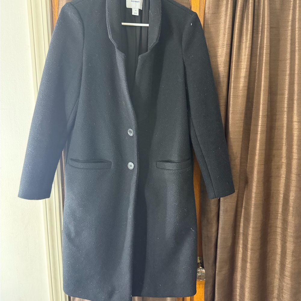 Old Navy Black Trench Coat XS Classic Long Minimal Jacket - Picture 5 of 6